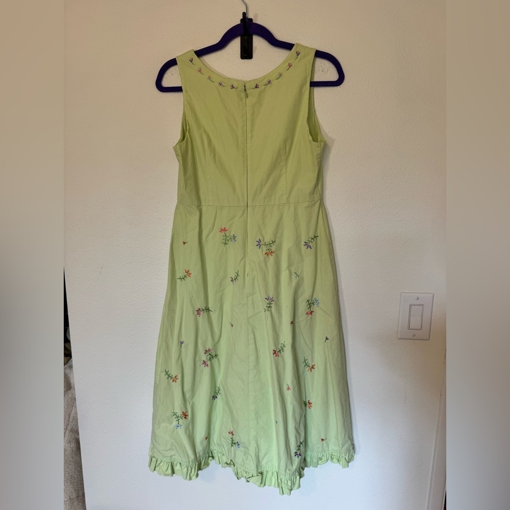 Hanna Andersson Womens Embroidered Cotton Dress Green Floral Ruffle Size 6 EUC - Picture 2 of 7